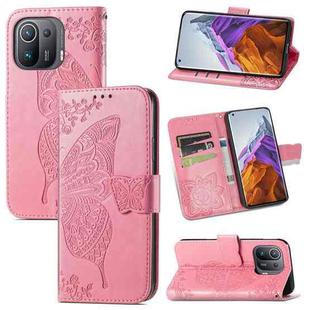 For Xiaomi Mi 11 Pro Butterfly Love Flowers Embossed Horizontal Flip Leather Case with Holder & Card Slots & Wallet & Lanyard(Pink)