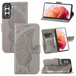 For Samsung Galaxy S21 FE Butterfly Love Flowers Embossed Horizontal Flip Leather Case with Holder & Card Slots & Wallet & Lanyard(Grey)