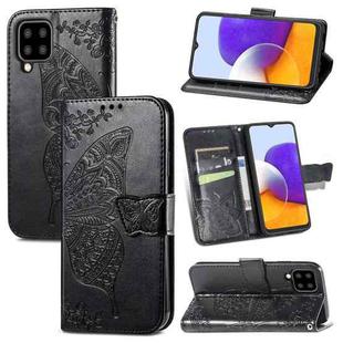 For Samsung Galaxy A22 5G Butterfly Love Flowers Embossed Horizontal Flip Leather Case with Holder & Card Slots & Wallet & Lanyard(Black)