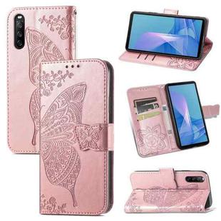 For Sony Xperia 10 III Butterfly Love Flowers Embossed Horizontal Flip Leather Case with Holder & Card Slots & Wallet & Lanyard(Rose Gold)