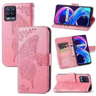 For OPPO Realme 8 / 8 Pro Butterfly Love Flowers Embossed Horizontal Flip Leather Case with Holder & Card Slots & Wallet & Lanyard(Pink)