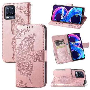 For OPPO Realme 8 / 8 Pro Butterfly Love Flowers Embossed Horizontal Flip Leather Case with Holder & Card Slots & Wallet & Lanyard(Rose Gold)