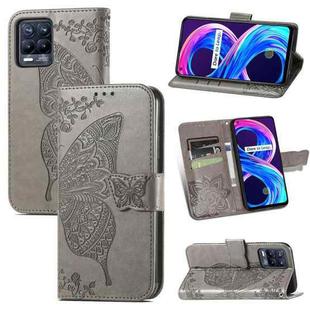 For Realme V13 5G/ 8 5G / Q3i 5G / Q3 5G Butterfly Love Flowers Embossed Horizontal Flip Leather Case with Holder & Card Slots & Wallet & Lanyard(Grey)