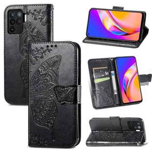 For OPPO A94 4G / F19 Pro / Reno5 Lite Butterfly Love Flowers Embossed Horizontal Flip Leather Case with Holder & Card Slots & Wallet & Lanyard(Black)