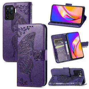 For OPPO A94 4G / F19 Pro / Reno5 Lite Butterfly Love Flowers Embossed Horizontal Flip Leather Case with Holder & Card Slots & Wallet & Lanyard(Dark Purple)