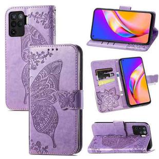 For OPPO A94 4G / F19 Pro / Reno5 Lite Butterfly Love Flowers Embossed Horizontal Flip Leather Case with Holder & Card Slots & Wallet & Lanyard(Light Purple)