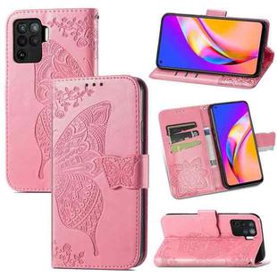 For OPPO A94 4G / F19 Pro / Reno5 Lite Butterfly Love Flowers Embossed Horizontal Flip Leather Case with Holder & Card Slots & Wallet & Lanyard(Pink)