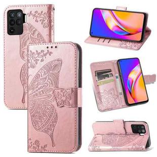For OPPO A94 4G / F19 Pro / Reno5 Lite Butterfly Love Flowers Embossed Horizontal Flip Leather Case with Holder & Card Slots & Wallet & Lanyard(Rose Gold)