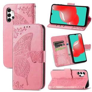 For Samsung Galaxy A32 4G Butterfly Love Flower Embossed Horizontal Flip Leather Case with Bracket / Card Slot / Wallet / Lanyard(Pink)