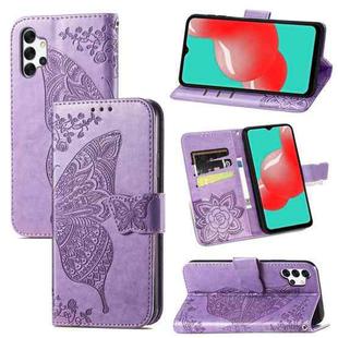 For Samsung Galaxy A32 4G Butterfly Love Flower Embossed Horizontal Flip Leather Case with Bracket / Card Slot / Wallet / Lanyard(Light Purple)