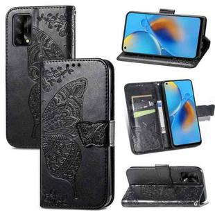 For OPPO F19  4G/ A74 4G Butterfly Love Flower Embossed Horizontal Flip Leather Case with Bracket / Card Slot / Wallet / Lanyard(Black)