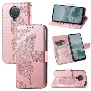 For Nokia 6.3 Butterfly Love Flower Embossed Horizontal Flip Leather Case with Bracket / Card Slot / Wallet / Lanyard(Rose Gold)