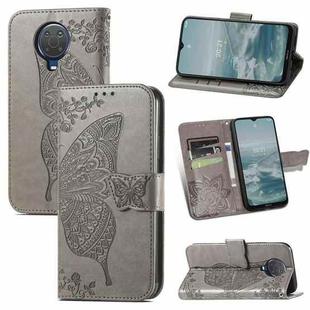 For Nokia 6.3 Butterfly Love Flower Embossed Horizontal Flip Leather Case with Bracket / Card Slot / Wallet / Lanyard(Grey)