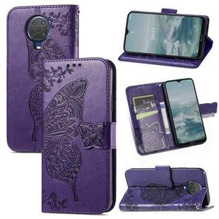 For Nokia 6.3 Butterfly Love Flower Embossed Horizontal Flip Leather Case with Bracket / Card Slot / Wallet / Lanyard(Dark Purple)