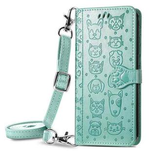 For Samsung Galaxy A52 5G/4G Cute Cat and Dog Embossed Horizontal Flip Leather Case with Holder & Card Slots & Wallet & Crossbody Lanyard & Card Cover(Green)