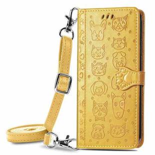 For Samsung Galaxy A72 4G/5G Cute Cat and Dog Embossed Horizontal Flip Leather Case with Holder & Card Slots & Wallet & Crossbody Lanyard & Card Cover(Yellow)