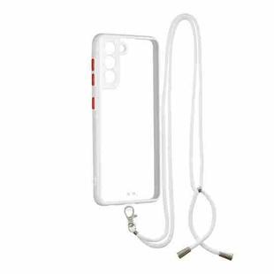 Transparent PC+TPU Phone Case with Contrast Color Button & Neck Lanyard For Samsung Galaxy S21 5G(White)