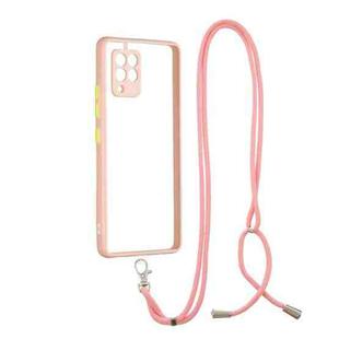 Transparent PC+TPU Phone Case with Contrast Color Button & Neck Lanyard For Samsung Galaxy A42 5G(Pink)