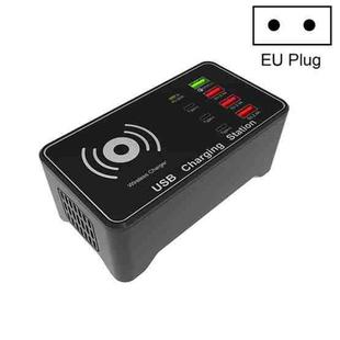 A7 High-power 100W 4 x PD 20W + QC3.0 USB Charger +15W Qi Wireless Charger Multi-port Smart Charger Station, Plug Size:EU Plug