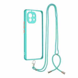 For Xiaomi Mi 11 Transparent PC+TPU Phone Case with Contrast Color Button & Neck Lanyard(Green)