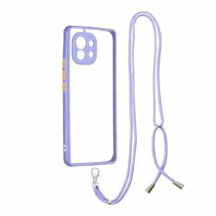 For Xiaomi Mi 11 Transparent PC+TPU Phone Case with Contrast Color Button & Neck Lanyard(Purple)