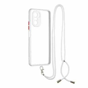 For Xiaomi Redmi K40 / K40 Pro Transparent PC+TPU Phone Case with Contrast Color Button & Neck Lanyard(White)