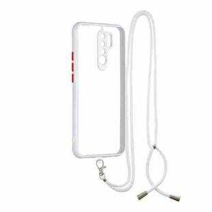 For Xiaomi Redmi 9 / Redmi 9 Prime/Poco M2 Transparent PC+TPU Phone Case with Contrast Color Button & Neck Lanyard(White)