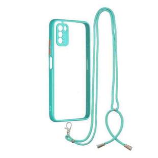For Xiaomi Redmi  9 Power / Poco M3 Transparent PC+TPU Phone Case with Contrast Color Button & Neck Lanyard(Green)