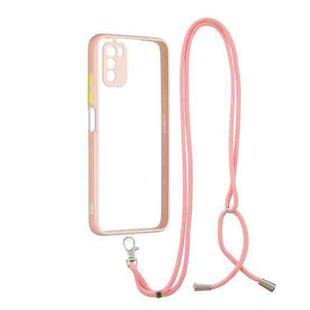 For Xiaomi Redmi  9 Power / Poco M3 Transparent PC+TPU Phone Case with Contrast Color Button & Neck Lanyard(Pink)