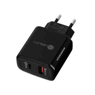 TE-PD01 PD 20W + QC3.0 USB Dual Ports Quick Charger with Indicator Light, EU Plug(Black)