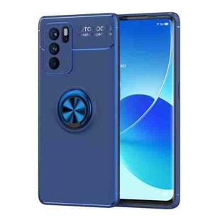 For OPPO Reno6 Pro Metal Ring Holder 360 Degree Rotating TPU Case(Blue+Blue)