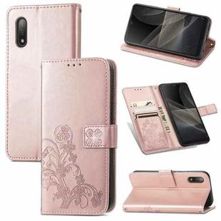 For Sony Xperia Ace II Four-leaf Clasp Embossed Buckle Mobile Phone Protection Leather Case with Lanyard & Card Slot & Wallet & Bracket Function(Rose Gold)