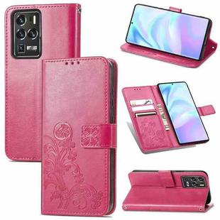 For ZTE Axon 30 Ultra 5G Four-leaf Clasp Embossed Buckle Mobile Phone Protection Leather Case with Lanyard & Card Slot & Wallet & Bracket Function(Magenta)