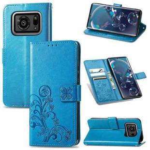 For Sharp R6 Four-leaf Clasp Embossed Buckle Mobile Phone Protection Leather Case with Lanyard & Card Slot & Wallet & Bracket Function(Blue)