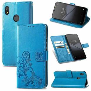 For Tecno Pop 3 Four-leaf Clasp Embossed Buckle Mobile Phone Protection Leather Case with Lanyard & Card Slot & Wallet & Bracket Function(Blue)