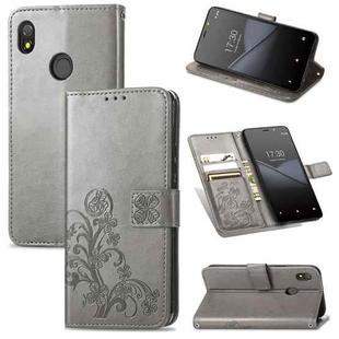 For Tecno Pop 3 Four-leaf Clasp Embossed Buckle Mobile Phone Protection Leather Case with Lanyard & Card Slot & Wallet & Bracket Function(Gray)