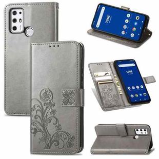 For Tone E21 Four-leaf Clasp Embossed Buckle Mobile Phone Protection Leather Case with Lanyard & Card Slot & Wallet & Bracket Function(Gray)