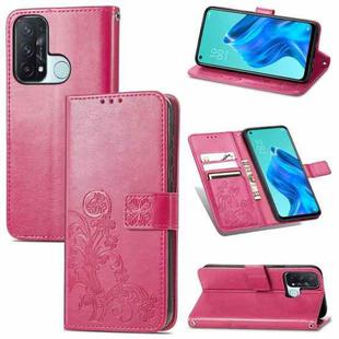 For OPPO Reno5 A Four-leaf Clasp Embossed Buckle Phone Leather Case(Magenta)