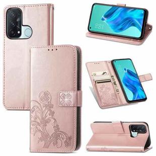 For OPPO Reno5 A Four-leaf Clasp Embossed Buckle Phone Leather Case(Rose Gold)