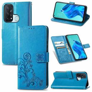 For OPPO Reno5 A Four-leaf Clasp Embossed Buckle Phone Leather Case(Blue)