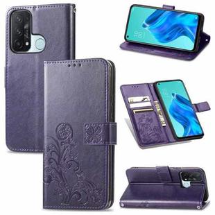 For OPPO Reno5 A Four-leaf Clasp Embossed Buckle Phone Leather Case(Purple)