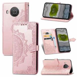 For Nokia X10 Mandala Flower Embossed Horizontal Flip Leather Case with Bracket / Card Slot / Wallet / Lanyard(Rose Gold)