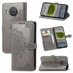 For Nokia X10 Mandala Flower Embossed Horizontal Flip Leather Case with Bracket / Card Slot / Wallet / Lanyard(Gray)