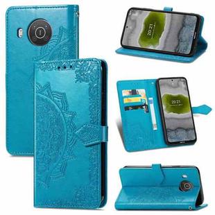 For Nokia X10 Mandala Flower Embossed Horizontal Flip Leather Case with Bracket / Card Slot / Wallet / Lanyard(Blue)