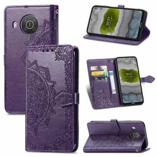 For Nokia X10 Mandala Flower Embossed Horizontal Flip Leather Case with Bracket / Card Slot / Wallet / Lanyard(Purple)