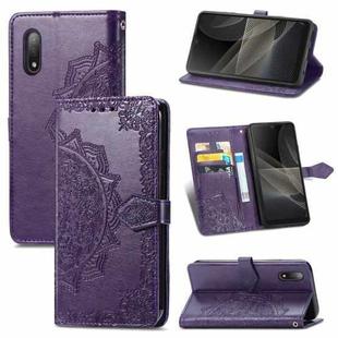 For Sony Xperia Ace II Mandala Flower Embossed Horizontal Flip Leather Case with Bracket / Card Slot / Wallet / Lanyard(Purple)