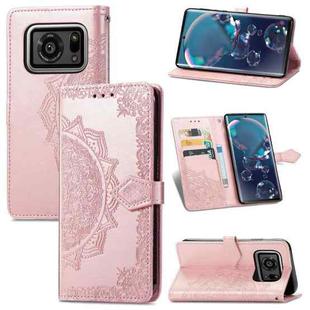 For Sharp R6 Mandala Flower Embossed Horizontal Flip Leather Case with Bracket / Card Slot / Wallet / Lanyard(Rose Gold)