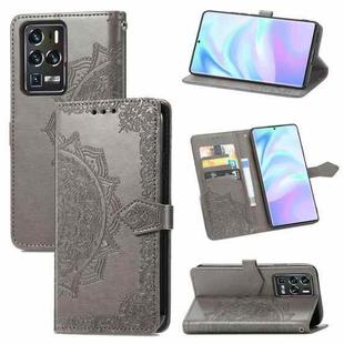 For ZTE 30 Ultra 5G Mandala Flower Embossed Horizontal Flip Leather Case with Bracket / Card Slot / Wallet / Lanyard(Gray)