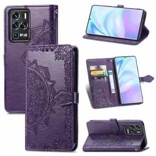 For ZTE 30 Ultra 5G Mandala Flower Embossed Horizontal Flip Leather Case with Bracket / Card Slot / Wallet / Lanyard(Purple)
