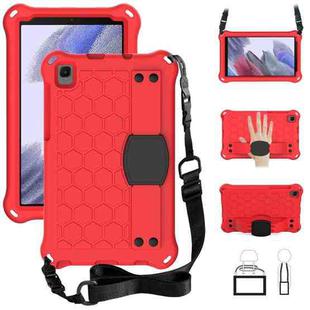 For Samsung Galaxy A7 Lite T220 / T225 Honeycomb Design EVA + PC Material Four Corner Anti Falling Flat Protective Shell with Strap(Red+Black)
